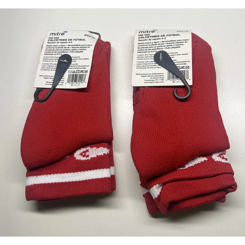 Mitre Pee Wee Soccer Socks Shoe Size 9-2 Red 2 Pairs